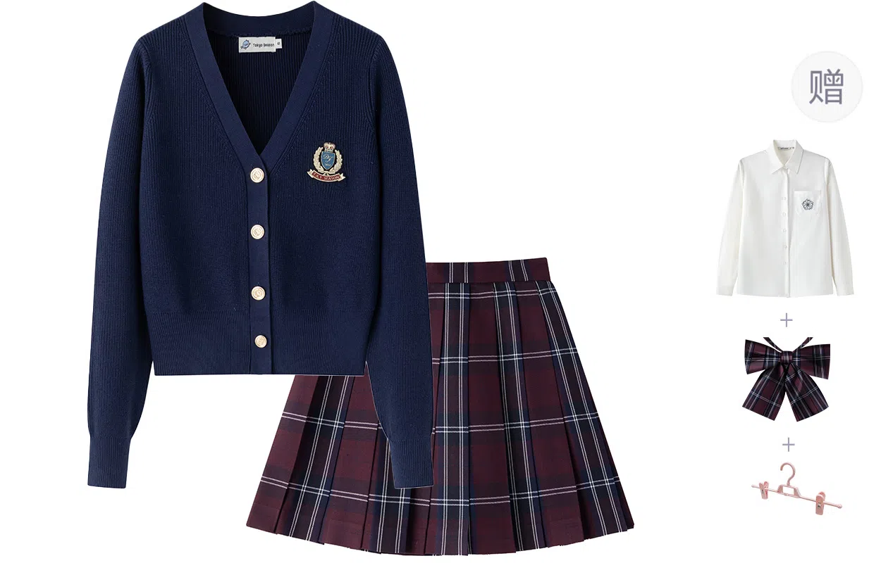 东鲸岁时记 学院风徽章毛衣收腰修身伯克利半身裙套装制服 女款