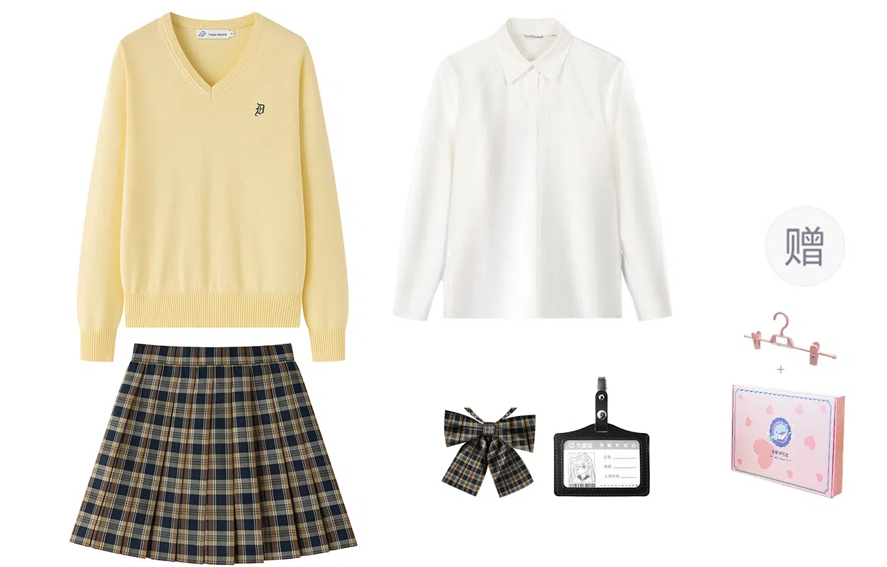 东鲸岁时记 慵懒风宽松高级感学院风舒适套头针织衫长袖衬衫经典格子百褶短裙制服 女款