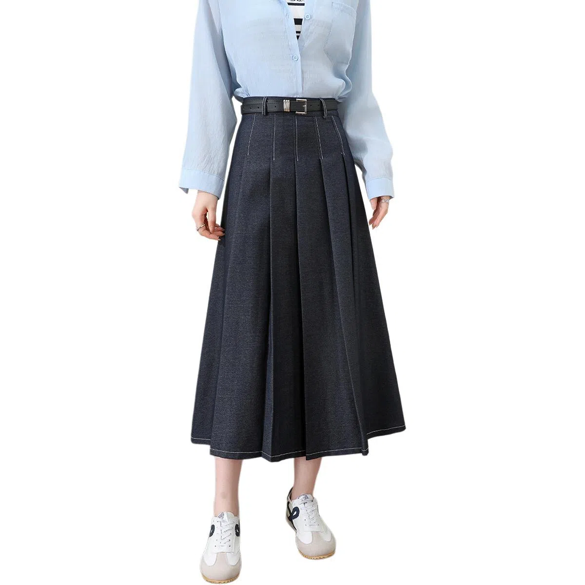 法文箱子 简约中腰百褶休闲长裙 女款