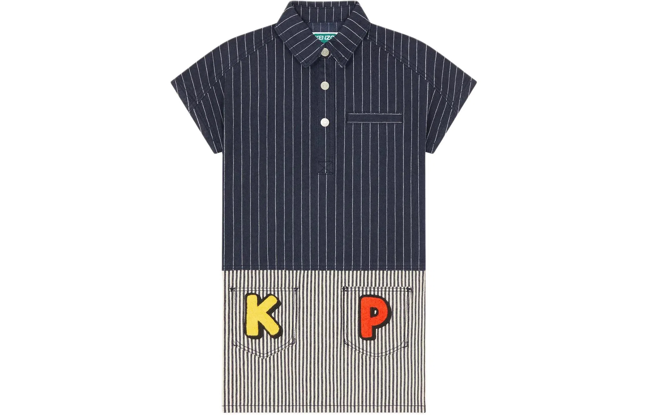KENZO SS24 Logo Stripe Polo Dress Navy Kids