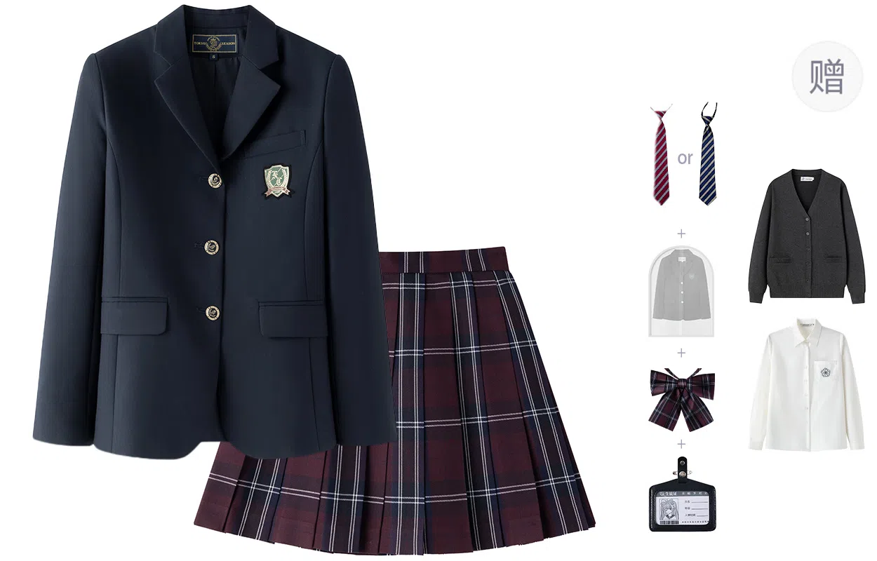 东鲸岁时记 学院风开学季舒适上衣格纹中腰合身半裙制服 女款 黑色