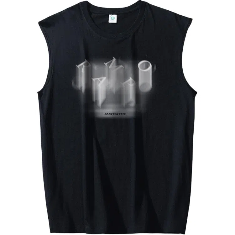 乱步 纯棉美式字母渐变嘻哈街头无袖坎肩夏季运动背心 男女同款