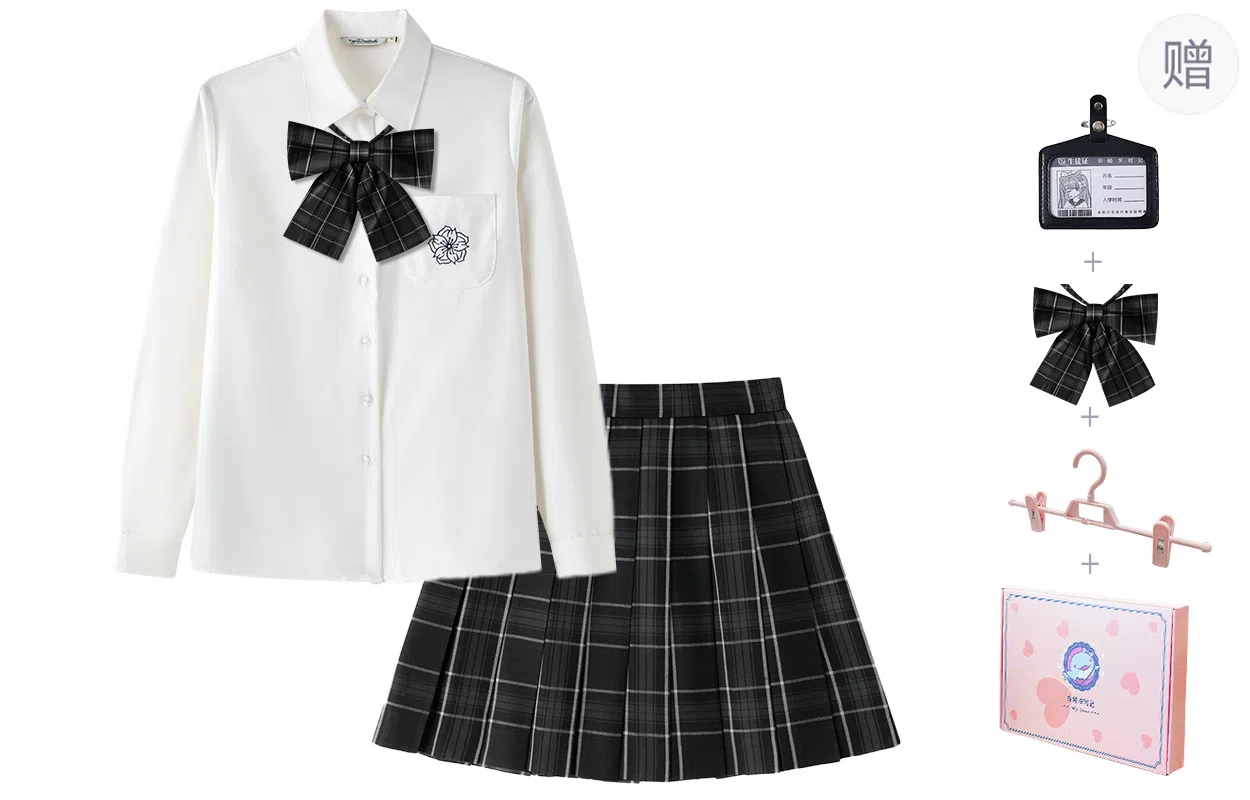 东鲸岁时记 学院风休闲舒适衬衫格子伯克利百褶裙制服 女款