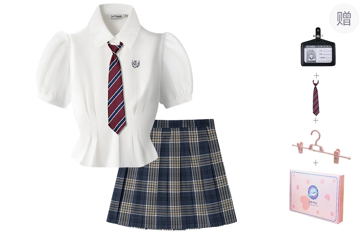 东鲸岁时记 学院风修身收腰短袖衬衫格子半身裙制服 女款 礼盒装 光穗学院收腰衬衫+柏林之春（腰围可调节） 买赠送小物+裙夹+挂牌