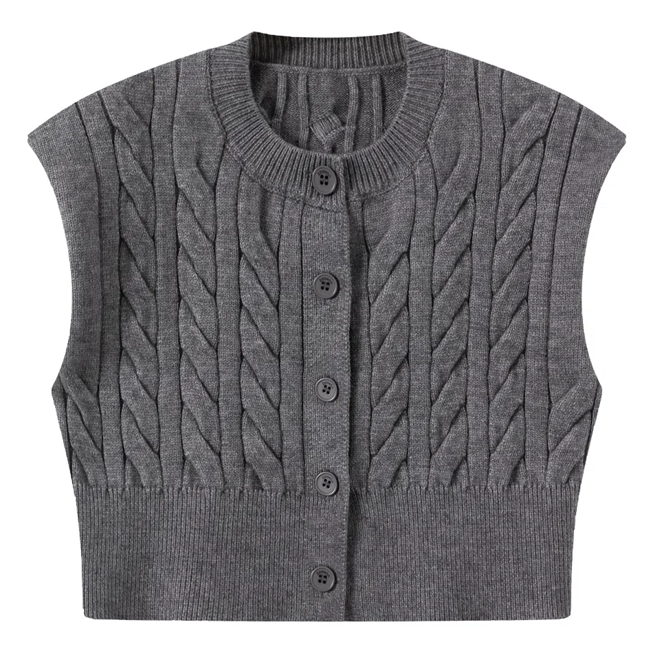 青蛙王子 时尚洋气圆领纯色无袖毛衣 中小童