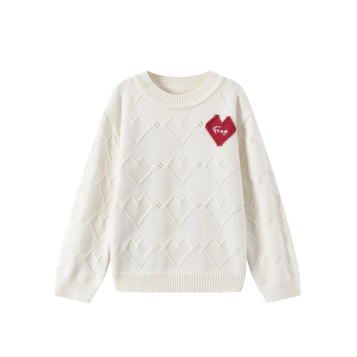 青蛙王子 舒适宽松潮流纯色柔软爱心百搭毛衣 本白 儿童款