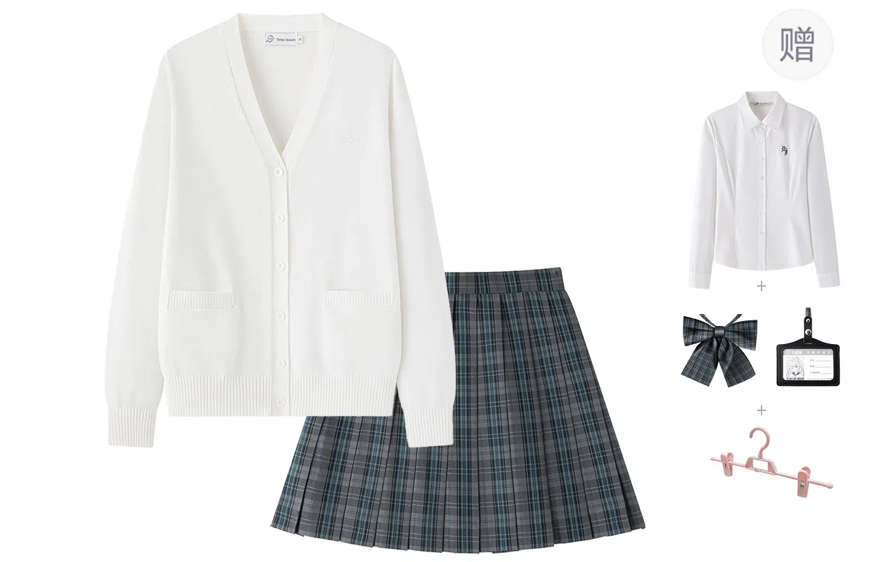 东鲸岁时记 学院风复古高级感显瘦舒适长袖针织衫格子百褶裙制服 女款