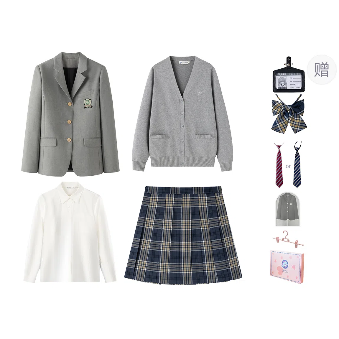 东鲸岁时记 学院风西装宽松氛围感时尚口袋长袖衬衫百褶裙套装制服 女款