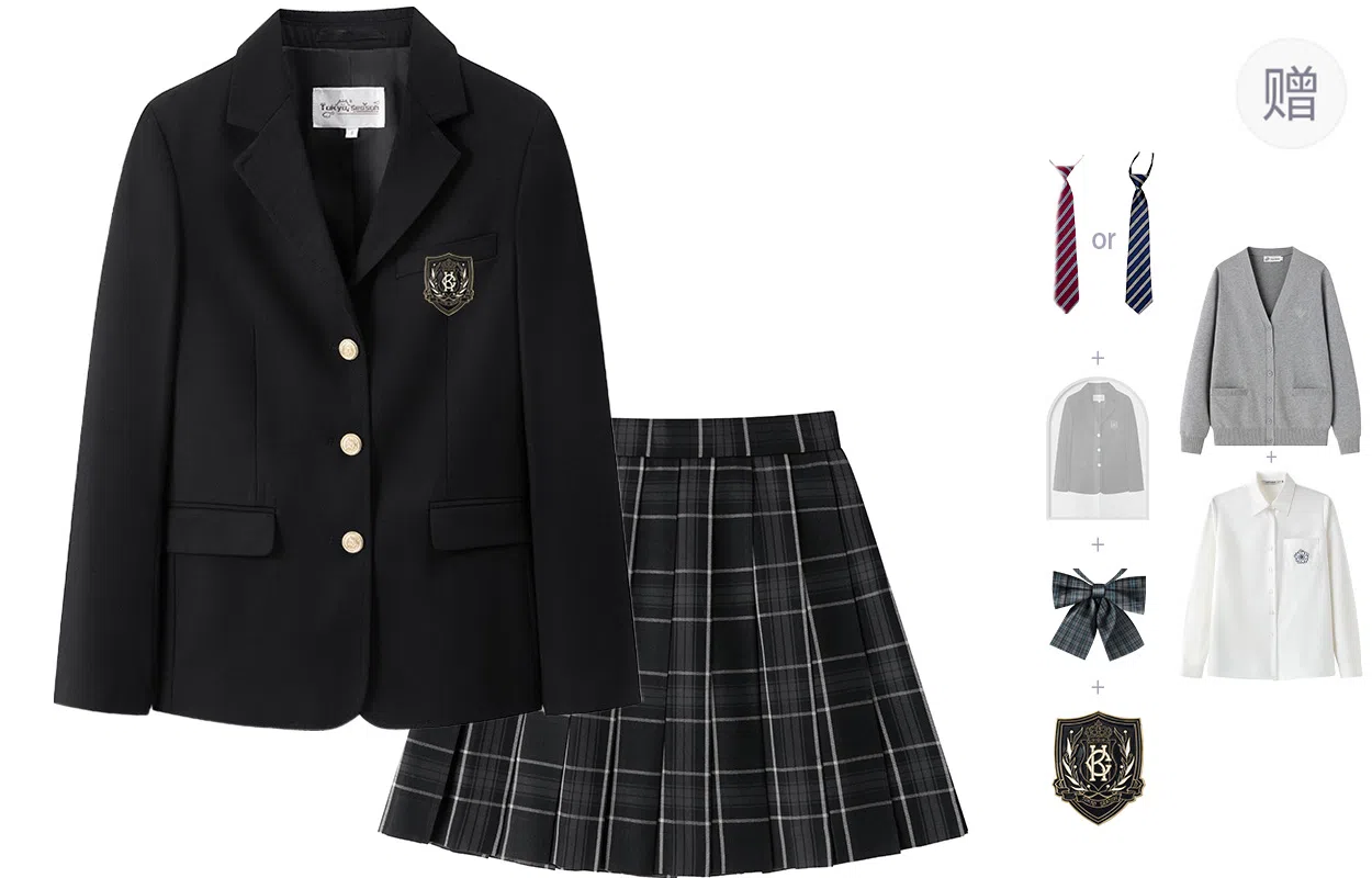 东鲸岁时记 学院风开学季舒适上衣格纹中腰合身半裙制服 女款 黑色