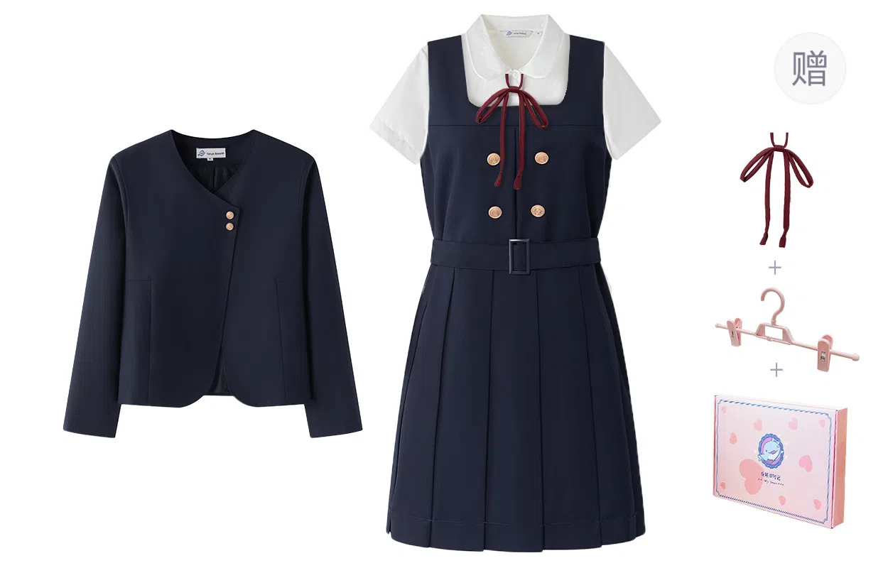 东鲸岁时记 学院风纯色气质西服休闲舒适上衣高腰合身短裙制服 女款 绀色