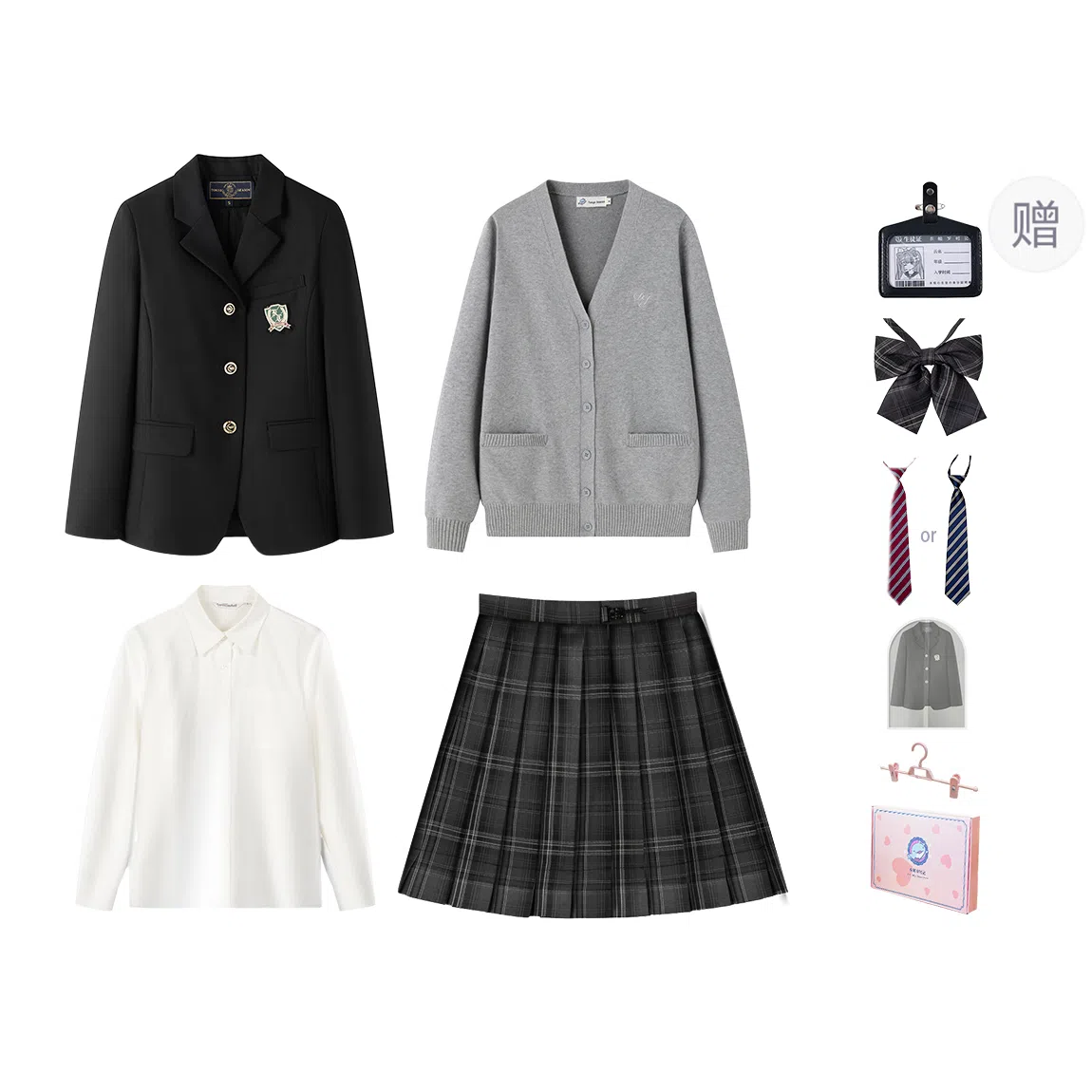 东鲸岁时记 学院风西装宽松氛围感时尚口袋长袖衬衫百褶裙套装制服 女款