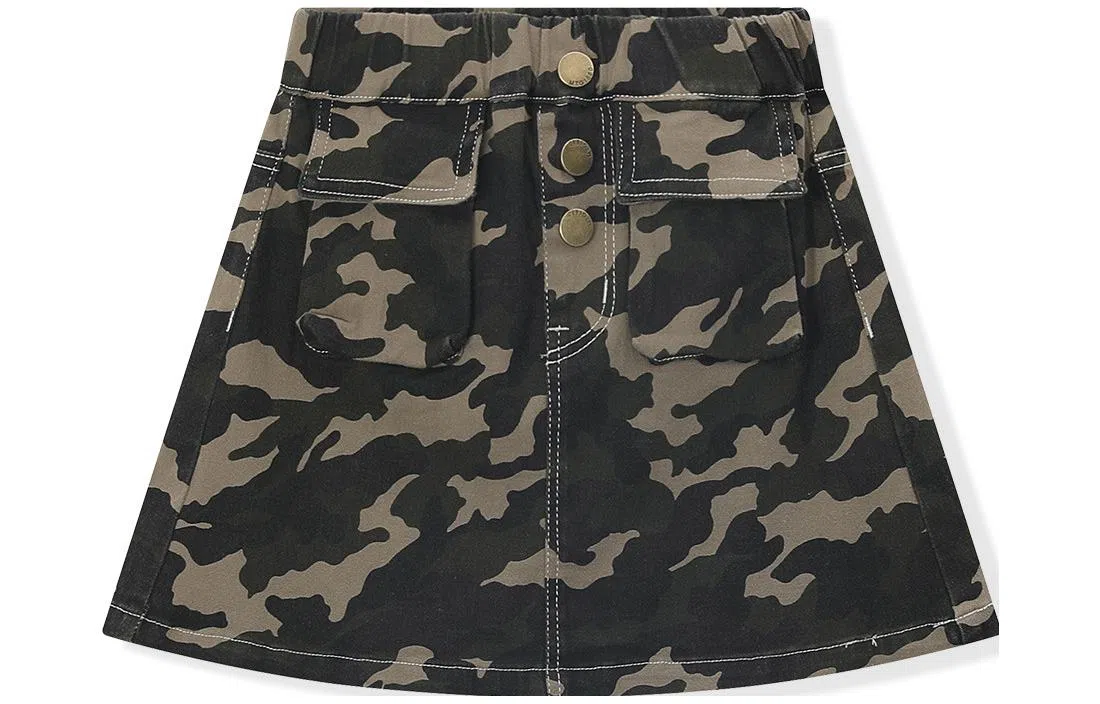 梦特娇 童装 松紧腰简约休闲半身裙 迷彩 女童