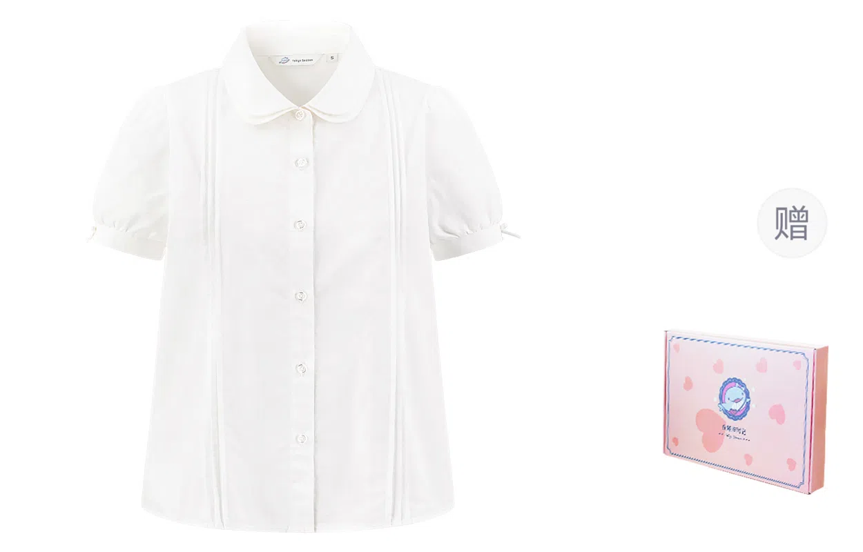 东鲸岁时记 设计感小众减龄洋气娃娃领短袖制服 女款 白色小芙蝶