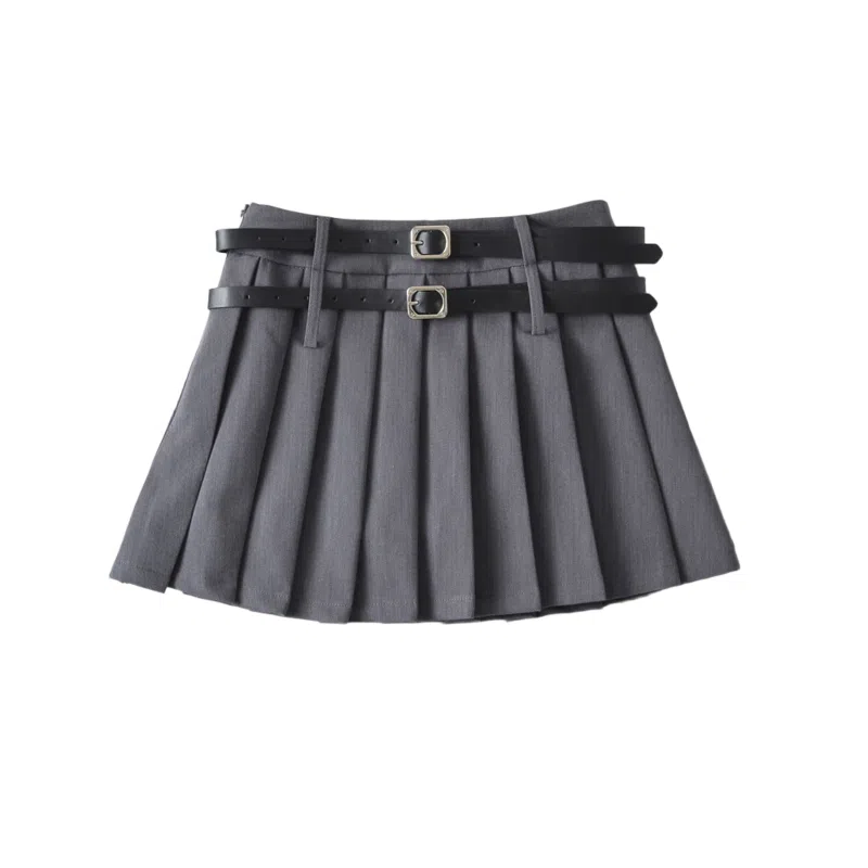 怪力萝莉 高腰纯色修身百褶裙休闲短裙 女款