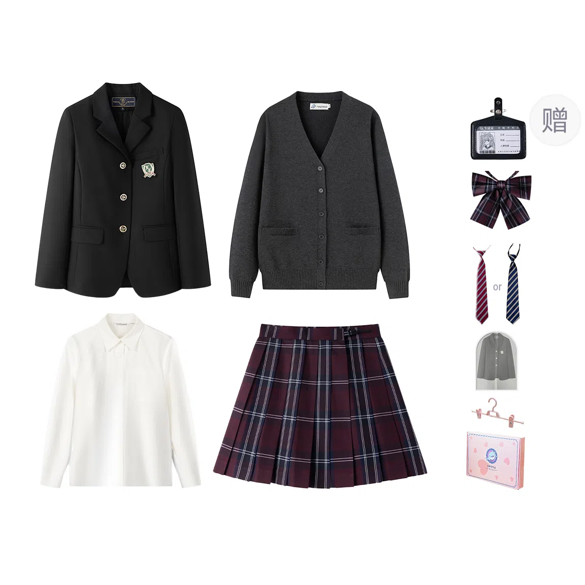 东鲸岁时记 学院风西装宽松氛围感时尚口袋长袖衬衫百褶裙套装制服 女款