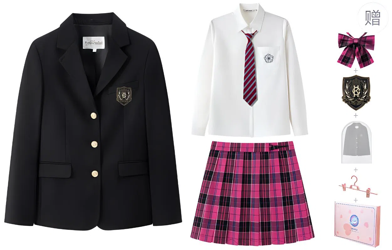 东鲸岁时记 学院风收腰修身西装长袖舒适时尚衬衫半身百褶气质裙子制服 女款