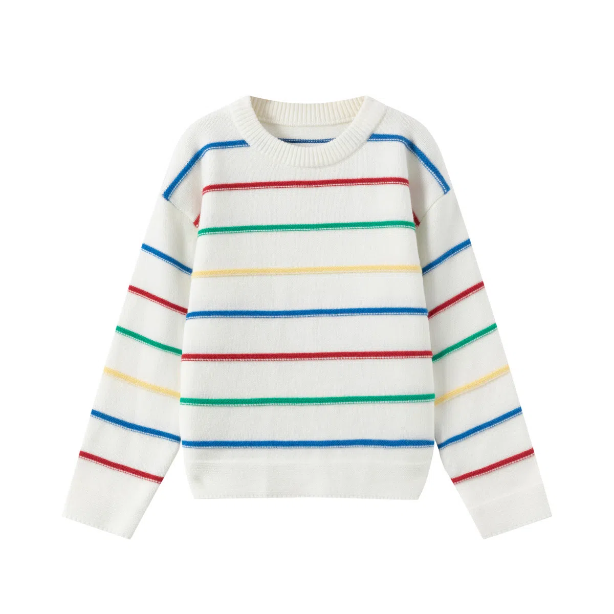 青蛙王子 圆领舒适条纹简约长袖毛衣 花米白 儿童款