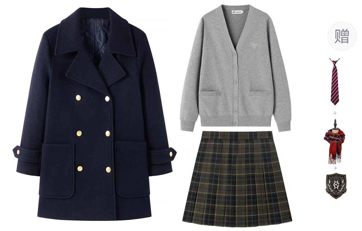 东鲸岁时记 保暖夹棉防寒舒适大口袋宽松大衣针织开衫百褶裙制服 女款