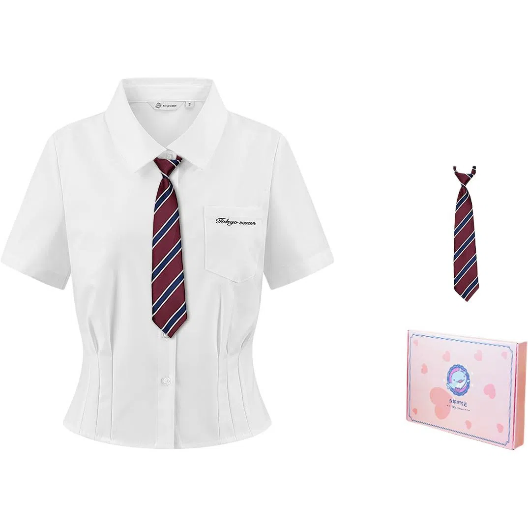 东鲸岁时记 学院风收腰显瘦短袖衬衫刺绣妍恩女子制服 女款 礼盒装 白色