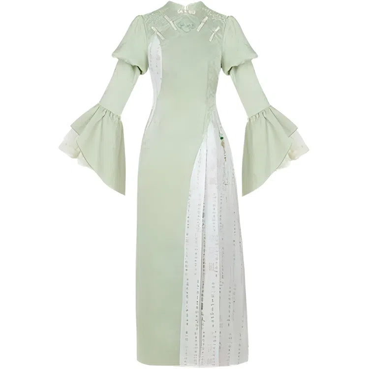 哒头下雨不愁 接袖设计绣印结合旗袍 女款