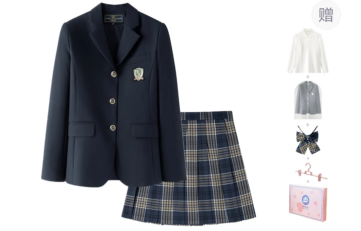 东鲸岁时记 学院风舒适长袖衬衫格子伯克利青藤高校百褶裙制服 女款