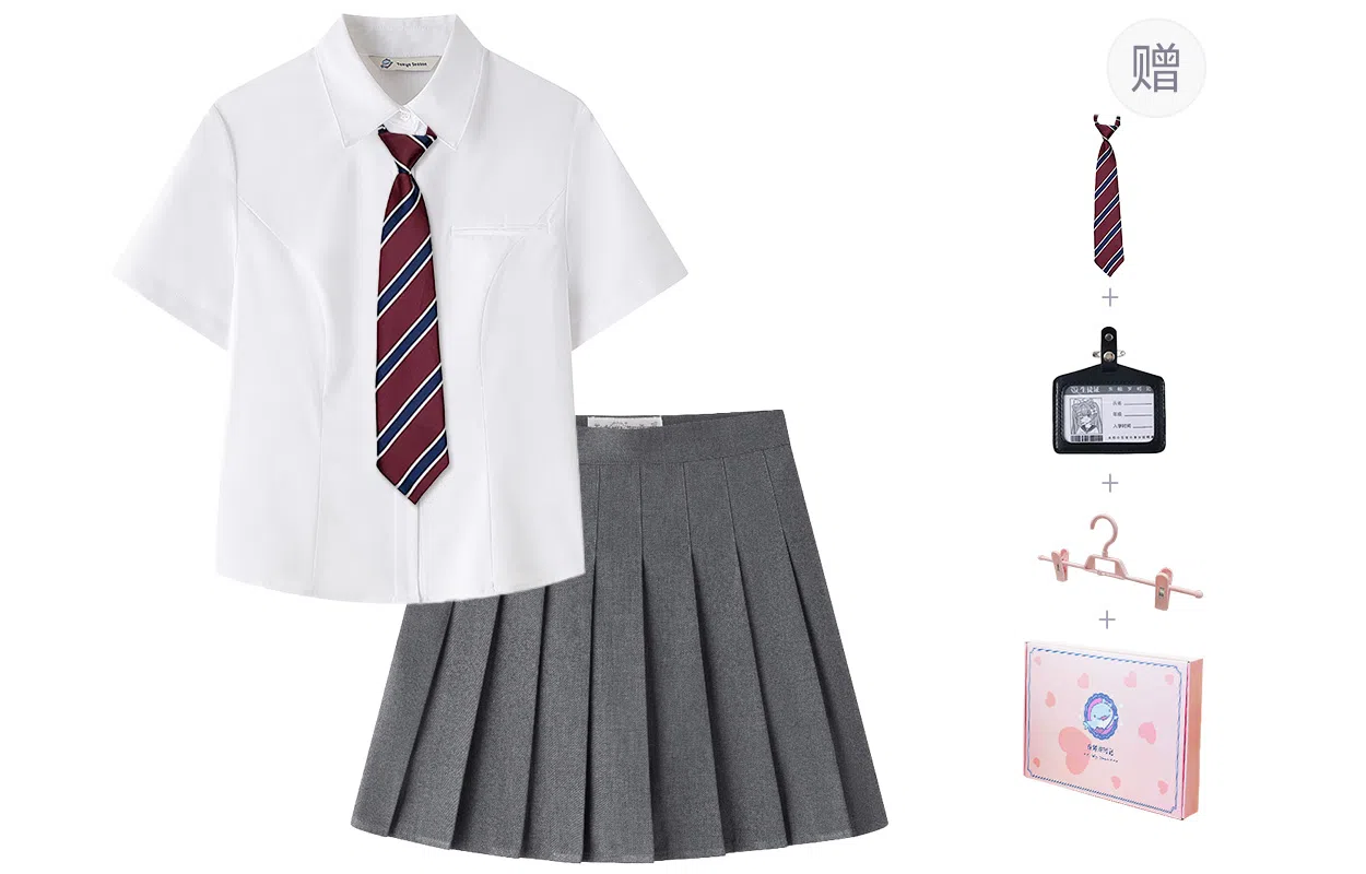 东鲸岁时记 学院风纯色翻领短袖衬衫百褶裙制服 女款 礼盒装