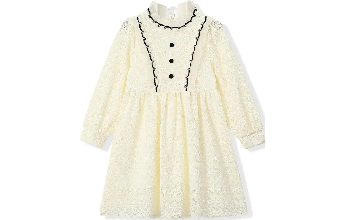 梦特娇 童装 纯色蕾丝长袖儿童连衣裙 女童 米色