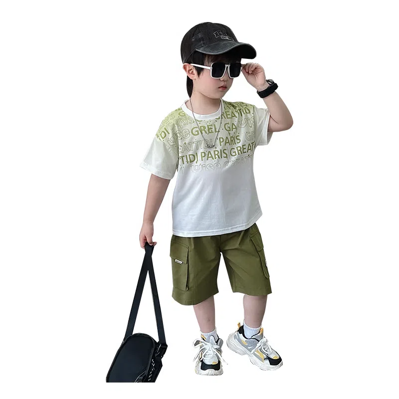 木木屋休闲运动套装 潮流时尚字母圆领亲肤舒适透气 中小童