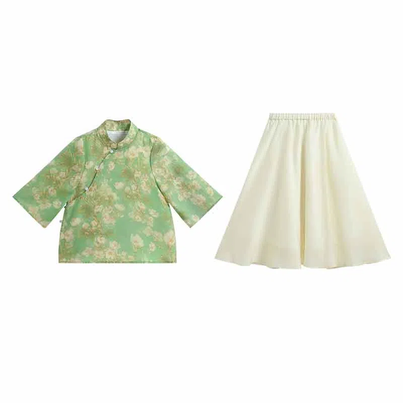 【优雅国风】英氏 七分袖斜襟汉服裙新中式儿童连衣裙 儿童款