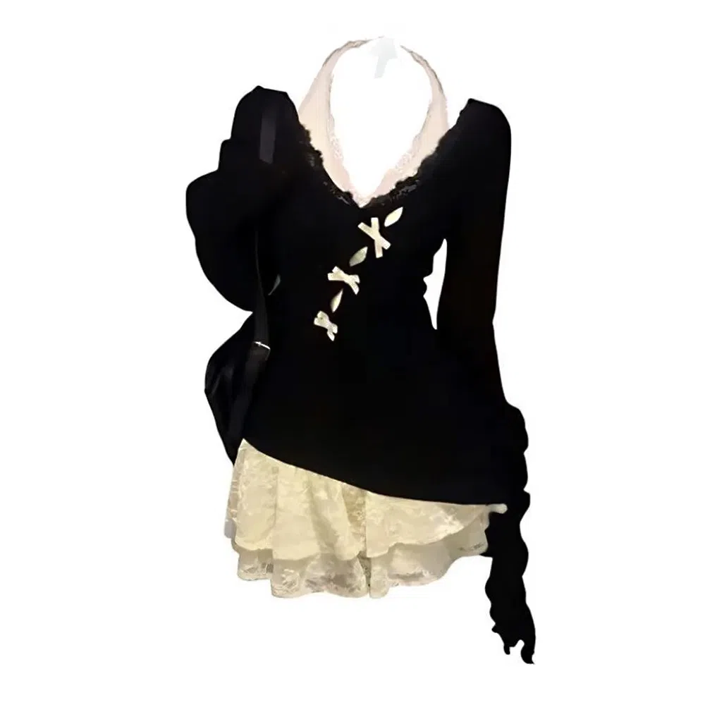 THREE Knit Lace Dress Set