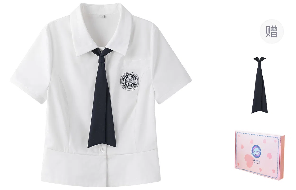 东鲸岁时记 学院风慵懒感日常通勤短袖衬衫制服 女款 短袖衬衣 买赠领带
