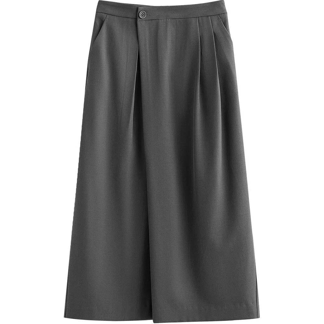 初语 优雅简约纯色百搭通勤时尚休闲长裙 女款 深灰色