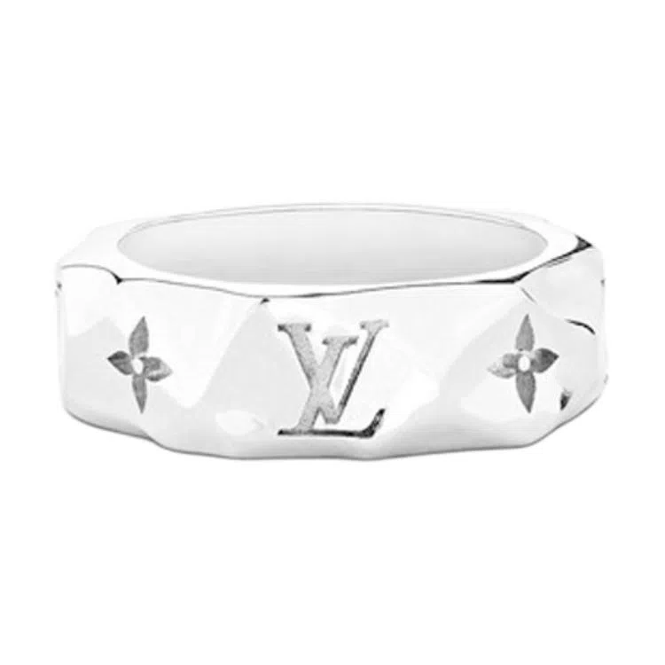LOUIS VUITTON Carved Metal Ring Silver
