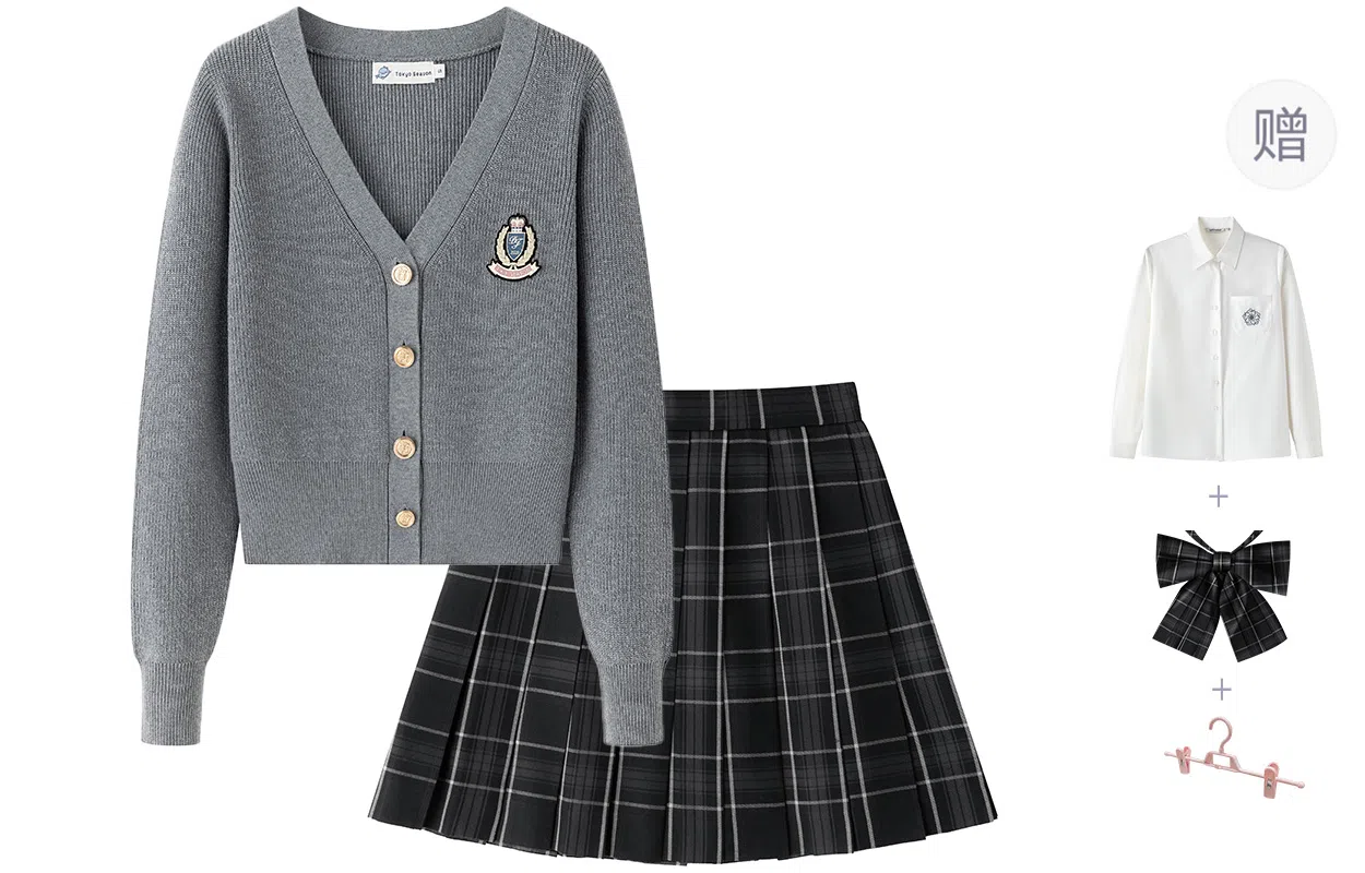 东鲸岁时记 学院风徽章毛衣收腰修身伯克利半身裙套装制服 女款