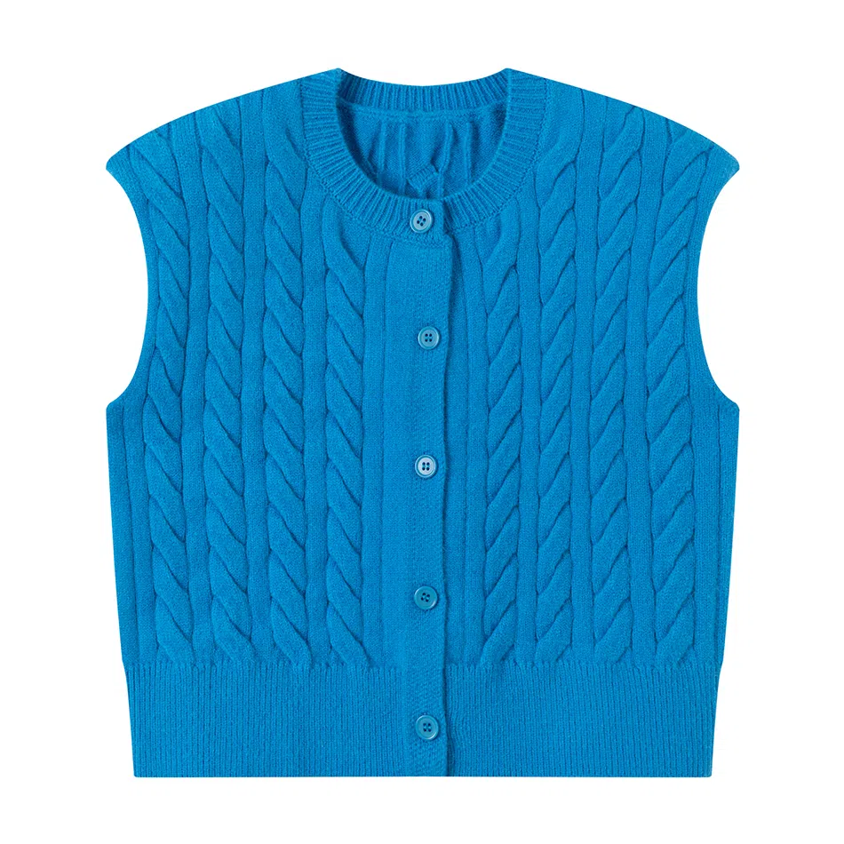 青蛙王子 时尚洋气圆领纯色无袖毛衣 中小童