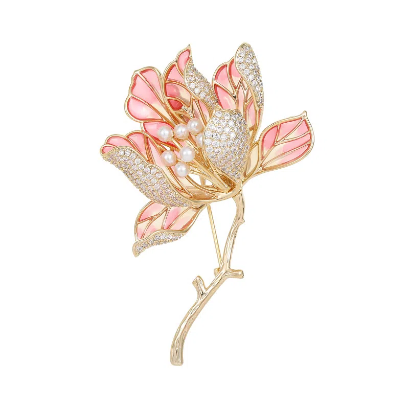 山一丸 彩绘精致感气质别针中国风大衣西装配饰胸花奢华玉兰花 优质环保铜电镀 胸针 女款