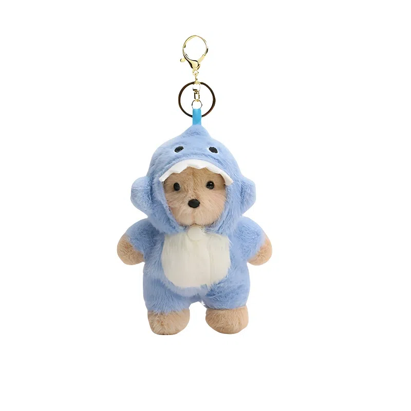 丹琴 卡通睡衣呆萌小熊装饰包包可爱鲨鱼公仔钥匙扣书包小玩偶 毛绒 挂件 男女同款情侣款