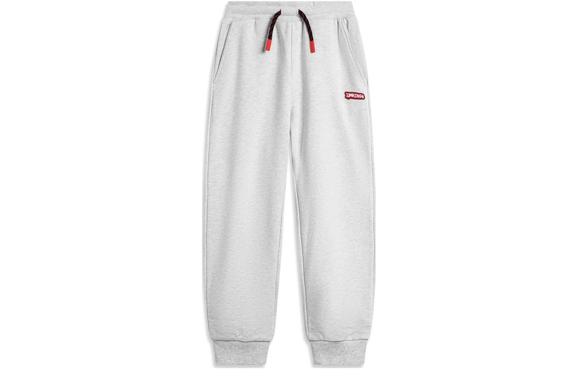 李宁儿童 运动生活系列 龙年新年系列 纯色中腰束脚宽松针织运动裤 儿童款 花灰深南极灰