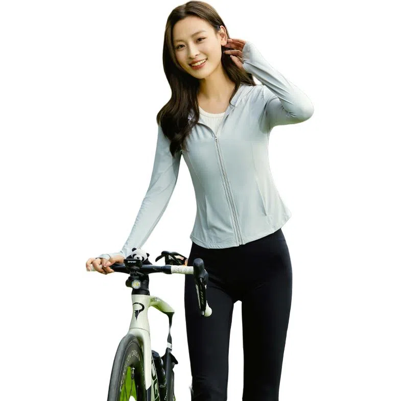 欧迪芬 修身连帽春夏冰丝防晒服凉感短款显瘦外套微喇叭裤两件套速干时尚运动风轻盈舒适感防晒衣透气性好时尚设计显瘦效果健身套装 女款