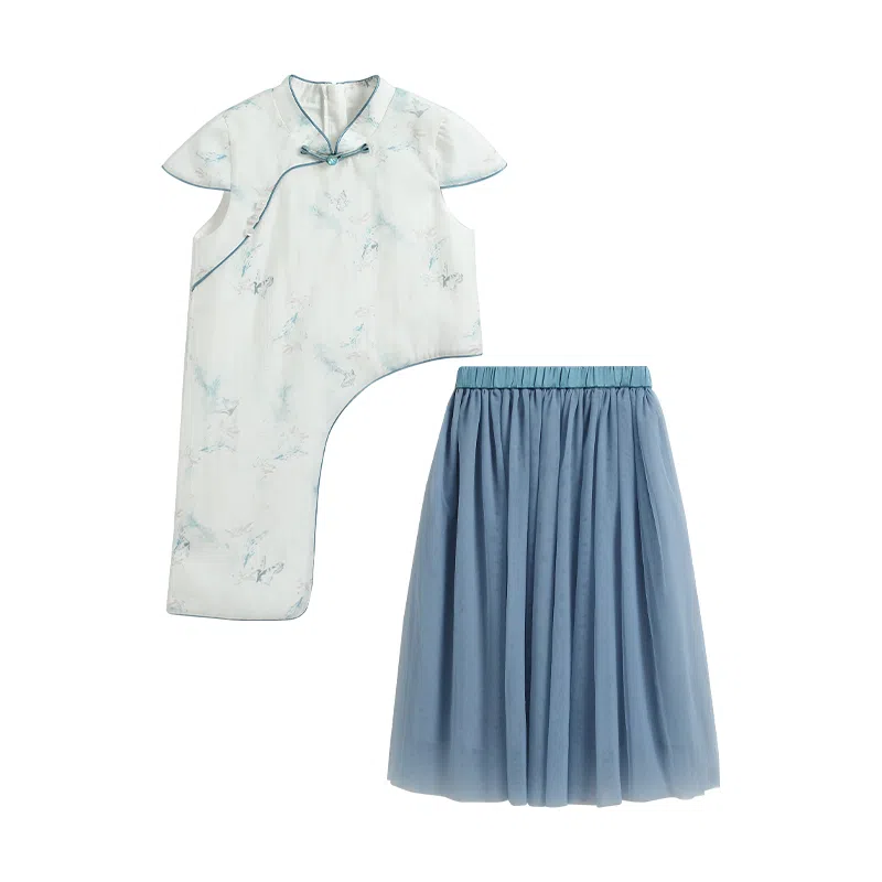 儿童款 【新中式国风】英氏 不规则下摆旗袍网纱半身裙汉服裙装套装