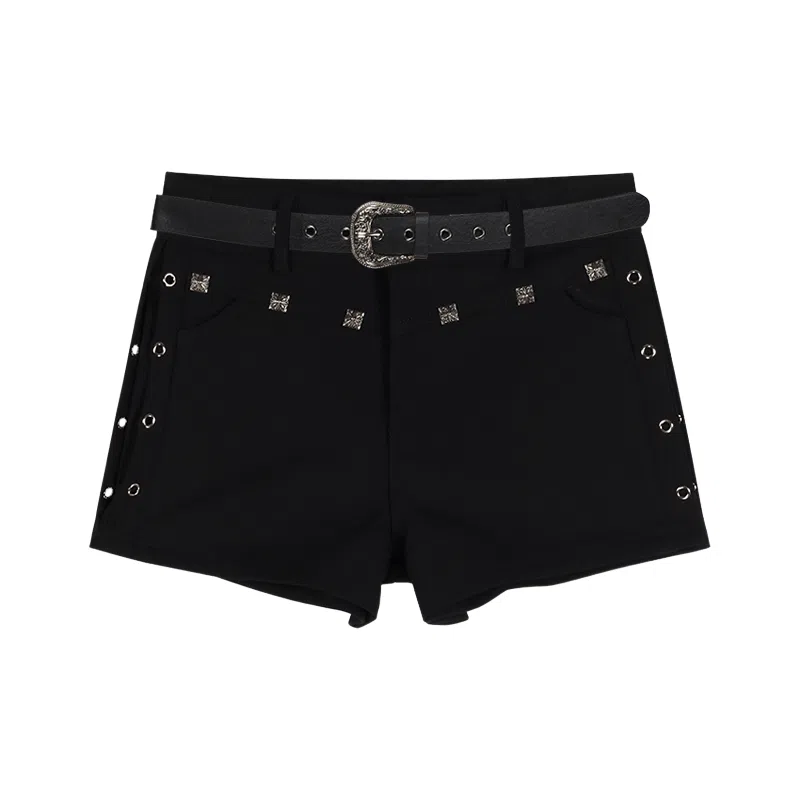 怪力萝莉 高腰修身时尚牛仔短裤 女款 黑色