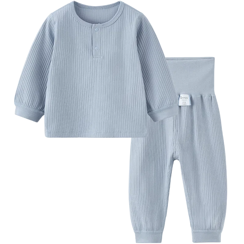 童泰宝宝内衣套装春秋季男童女童家居服上衣高腰裤子儿童睡衣坑条