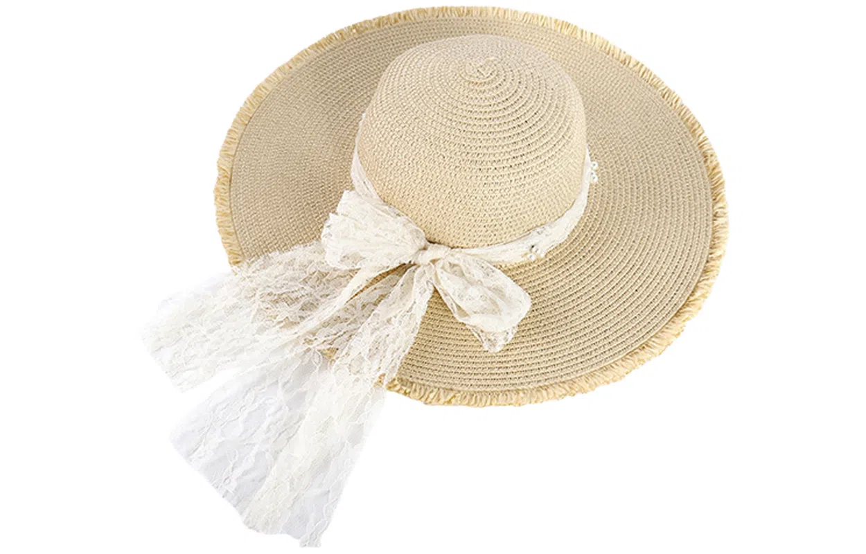 优幽兰 韩版甜美蕾丝蝴蝶结草帽夏季法式大帽檐显脸小防紫外线遮阳帽海边沙滩度假风太阳帽拍照温柔系穿搭氛围感神器 草编 防晒帽 女款