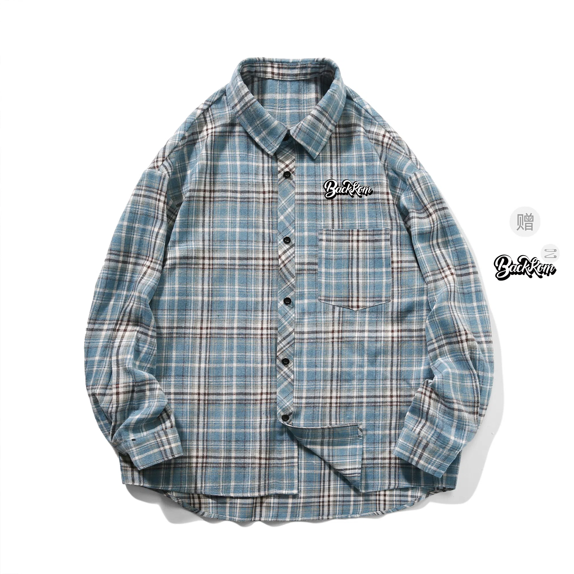 大卫贝肯 美式高街复古学院风基础款格子条纹设计潮牌痞帅高级感外套翻领垂感百搭宽松落肩长袖衬衫 男女同款