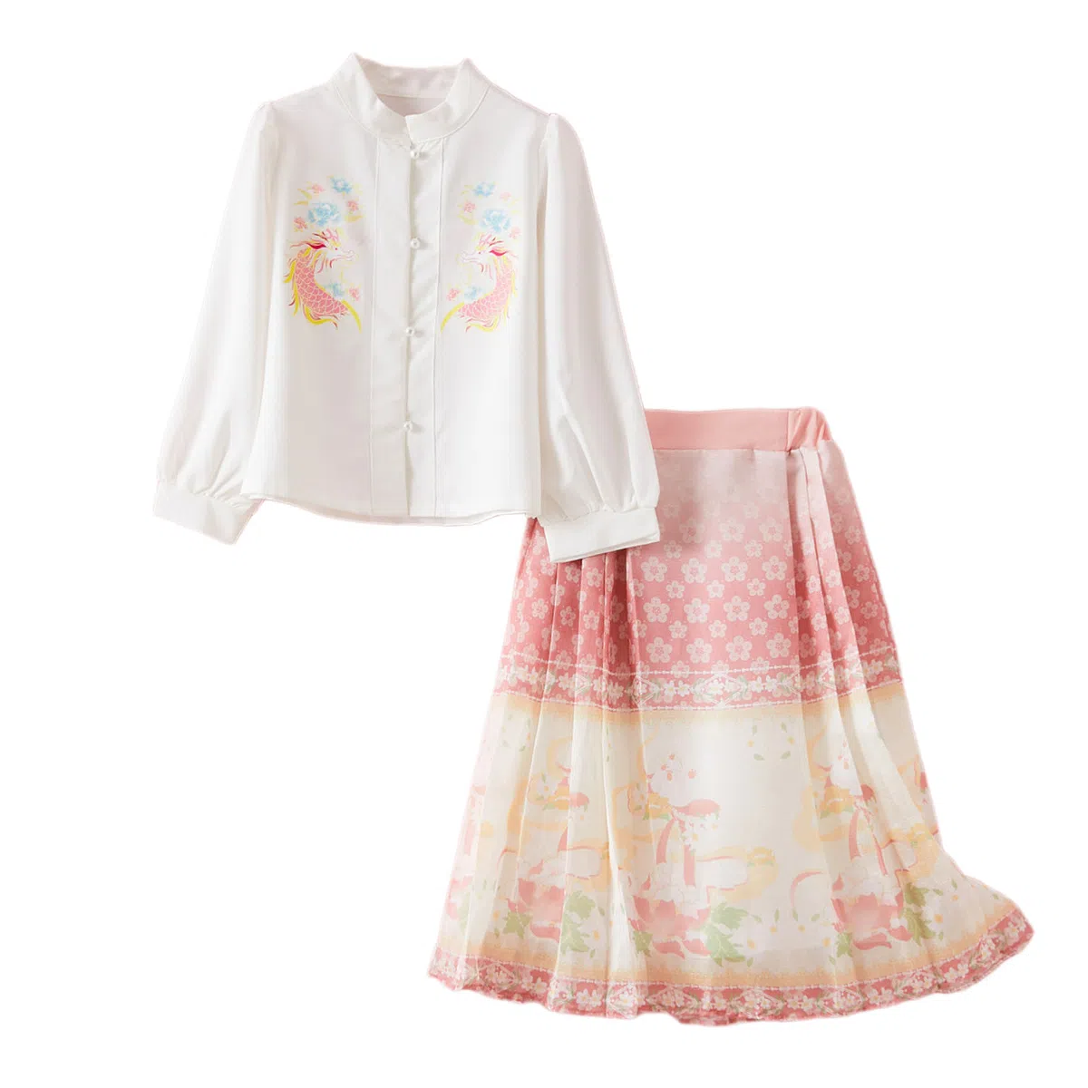 十月妈咪 新中式立领长袖上衣松紧腰马面裙汉服 儿童款