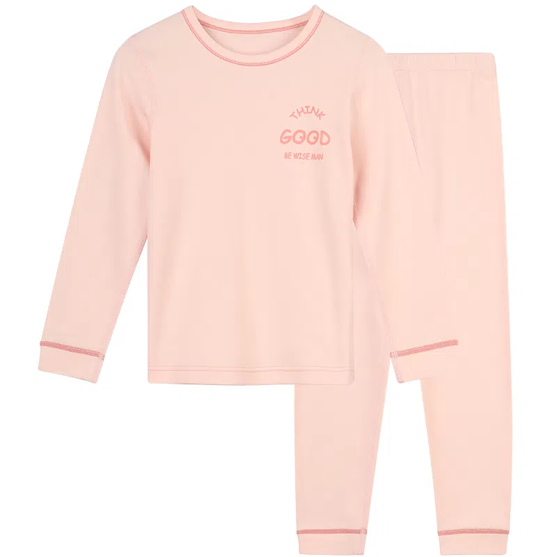 红豆 圆领舒适长袖休闲长裤内衣套装 粉米青少年