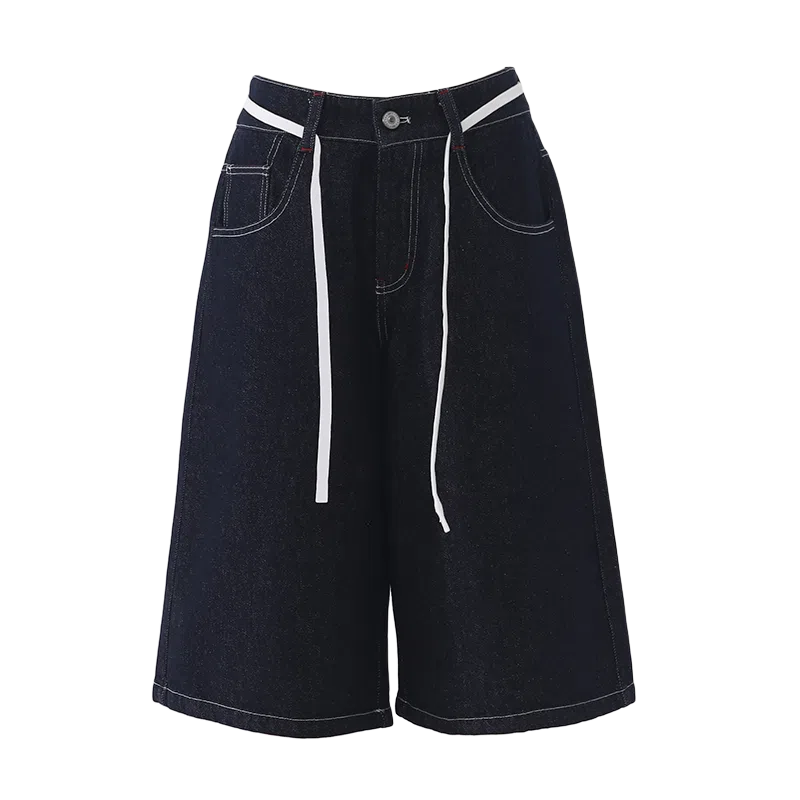 拾籍 美式复古高腰宽松牛仔短裤 女款