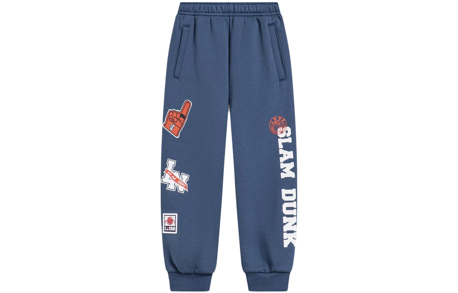 李宁儿童 加绒字母图案印花抓绒束脚针织运动裤 儿童款 浊普蓝