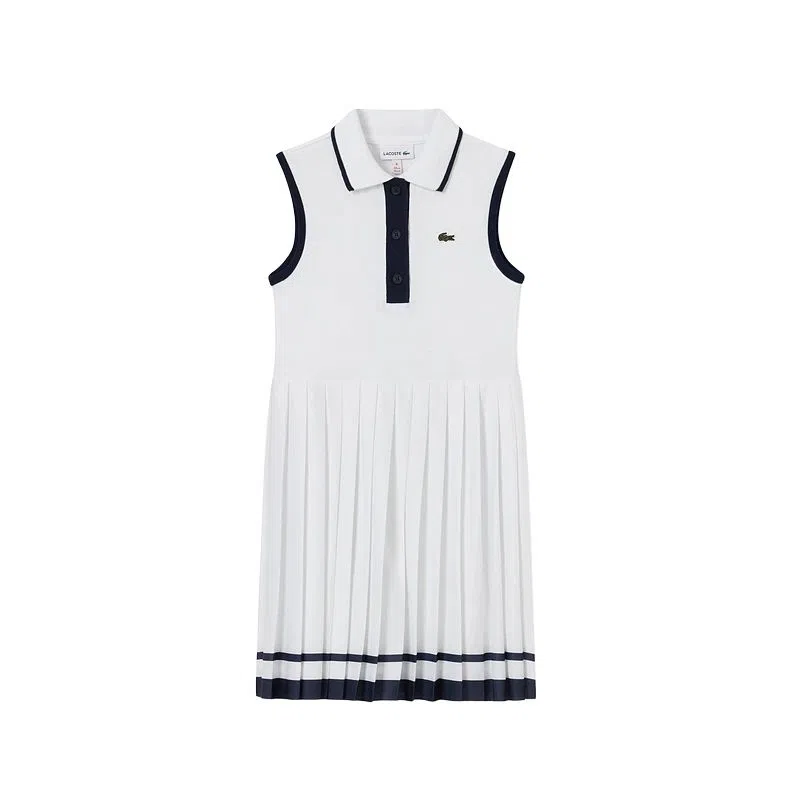 Lacoste SS25 Sleeveless Dress White Navy Trim