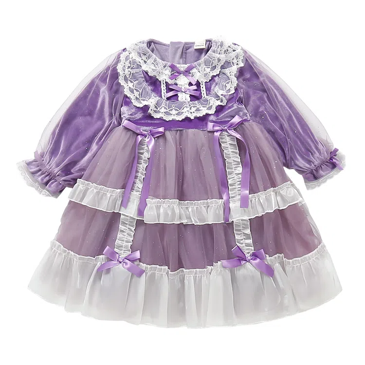 雅鹿 亲肤舒适可爱洋气长袖连衣裙 紫色 中小童